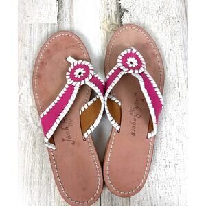 Jack Rogers Womens 7.5 Pink White Palm Beach Leather Slip-On Flat Sandals